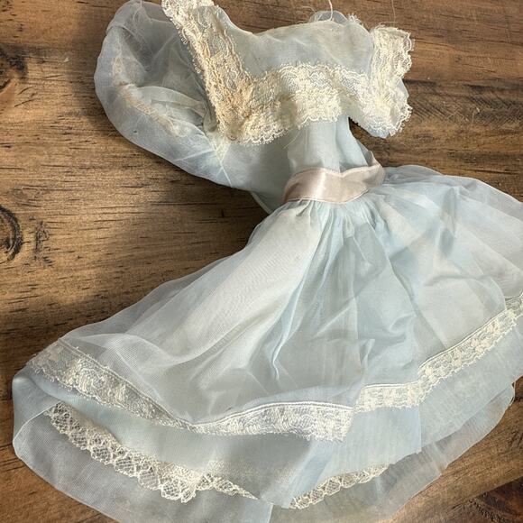 Vintage Shirley Temple Doll Dress Pastel Blue White Lace Circle Skirt Ideal Toy - Picture 4 of 10